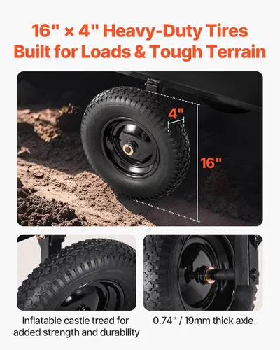 Vista 6 de VEVOR 500lbs 10 pies cúbicos ATV UTV remolque remolque detrás de carro de basura, remolque de descarga resistente para cortacésped, remolque