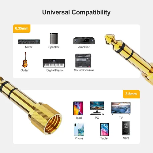 Vista 6 de CableCreation Adaptador de audio para auriculares de 1/4 a 1/8 pulgadas, conector estéreo TRS macho a hembra, convertidor de audio chapado en oro