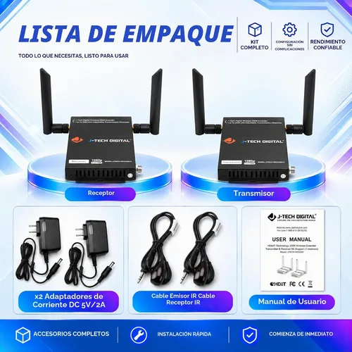 Vista 10 de J-tech Digital serie HDbitT de 1 x 2 inalámbrico HDMI se Extiende a 660 pies Antena doble admite full HD 1080P con transmisión de señal IR