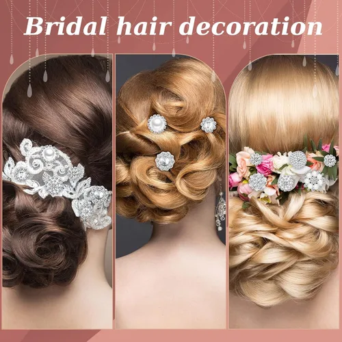 Vista 7 de 50 adornos de diamantes de imitación de perlas de imitación retro con parte trasera plana, botones vintage con perlas de imitación, flores