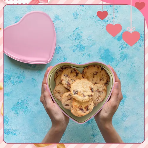 Vista 5 de Blulu 6 latas de metal en forma de corazón para el día de San Valentín con tapas de 4.72 x 4.33 pulgadas, cajas de dulces de San Valentín, tarro