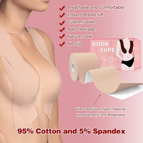 Vista 2 de BEWTEIM Cinta de pecho para levantamiento de senos, cinta Bob de 4 pulgadas para rollo de pechos grandes, cinta para levantamiento de senos, copa