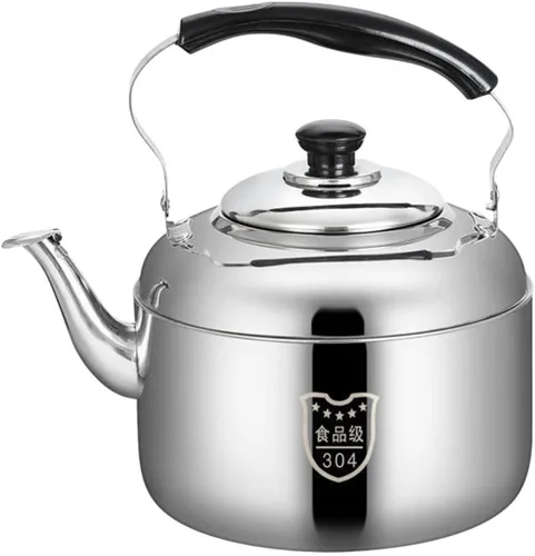 Vista 11 de HEMOTON Hervidor de té para el hogar, tetera silbante, tetera de acero inoxidable, tetera clásica, hervidor de agua con mango frío para estufa, 4 L