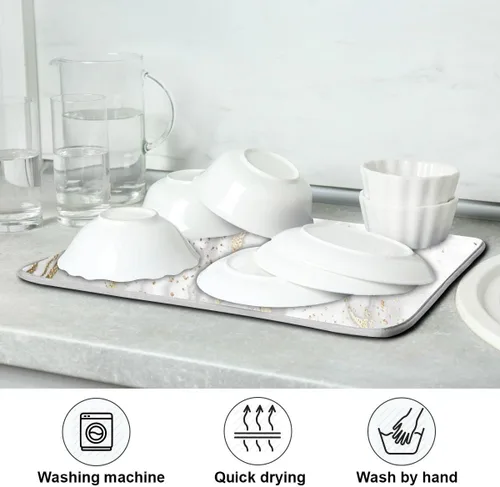 Vista 8 de Tapete de secado de platos Wamika con lazo negro para encimera de cocina 16x18, lazo de moño coqueto, tapete rectangular pequeño de secado