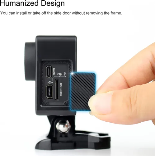 Vista 2 de Funda de montaje en marco para GoPro Hero 4 3 3+ con tapa de lente y tapa de puerta lateral, alambre protector conectable, carcasa de esqueleto, kit