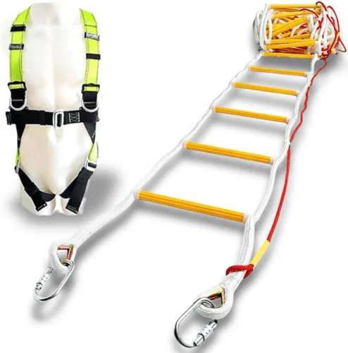 ISOP Escalera de cuerda para escape de incendios, escalera de seguridad de emergencia de 32 pies para hogares de 4 pisos, compacta, portátil y