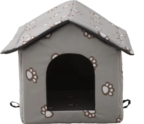 Vista 7 de Casa para gatos al aire libre, casas para gatos al aire libre, resistente a la intemperie, cálida y aislada, casa para gatos con cortina