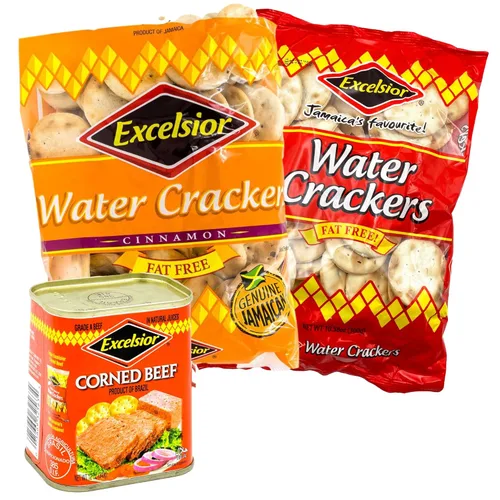 Excelsior Galletas de agua regulares, 10.58 onzas + EXCELSIOR Cinammon Water Crackers 11.85 onzas + EXCELSIOR Corned Beef en jugos naturales, 12