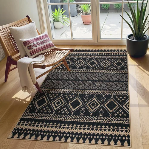 Vista 25 de Lahome Tapetes geométricos para puerta de interior para entrada, alfombra antideslizante lavable de 2 x 3 negro / neutro