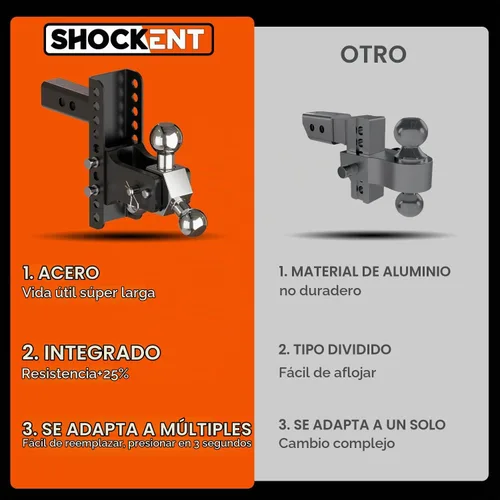 Vista 4 de Enganche de enganche de remolque ajustable para receptor de 2.5 pulgadas, enganche de remolque de caída/elevación de 6 pulgadas con bolas triples