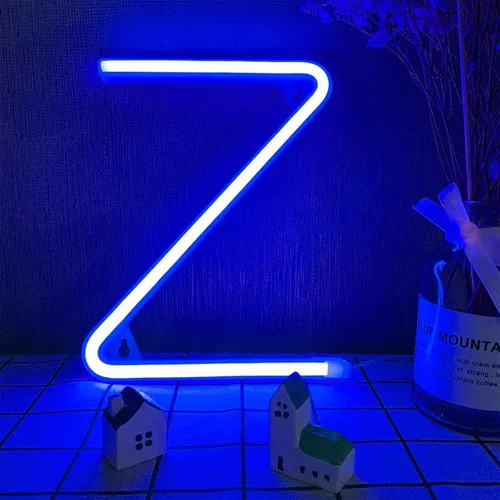 Vista 30 de Letras de neón azules, letreros LED que funcionan con pilas, luces LED del alfabeto, letrero de marquesina, letras decorativas de marquesina, luces