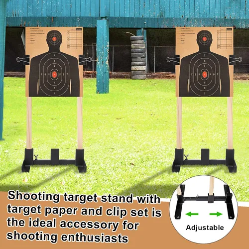 Vista 5 de Shappy 30 soportes para objetivos de disparo, 2 bases ajustables con 20 blancos de tiro de papel, silueta de cartón, 8 clips grandes de 2.4 pulgadas