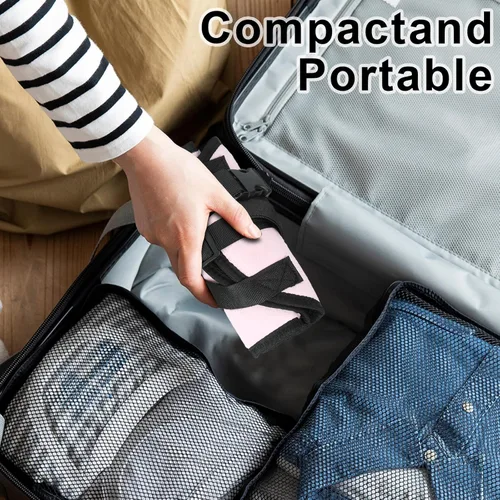 Vista 5 de Reposapiés para avión (viaja cómodamente), hamaca de nailon rosa con marco de metal ajustable, perfecta para uso en avión, tren u oficina