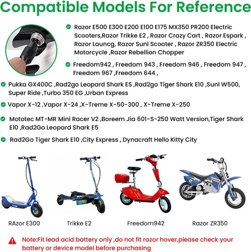 Vista 2 de auspow Cargador de scooter eléctrico de 24 V 1.5a para Razor e100 E200, E300, E500, PR200, MX350, Dirt Bike, Pocket Mod, Sports Mod, y Dirt Quad