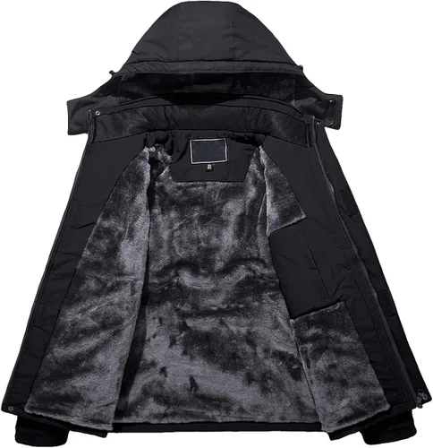 Vista 3 de TACVASEN Chaqueta de esquí con capucha impermeable para hombre, para senderismo, pesca, viajes, forro polar, parka