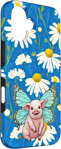 Vista 3 de Adorable pig piglet with butterfly wIngs daisy flower sweet Case for iPhone 16