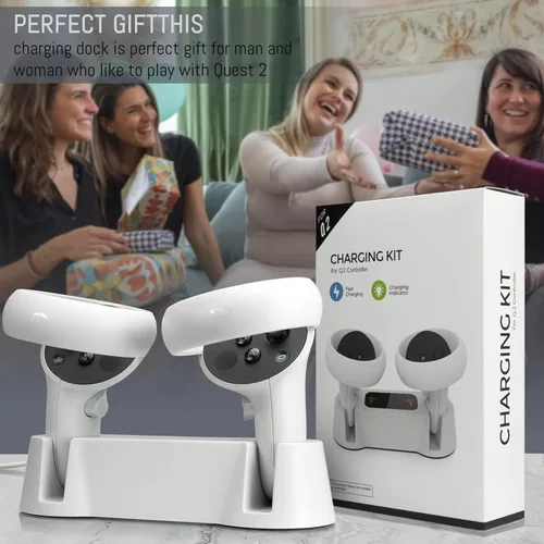 Vista 4 de Base de carga para controladores Oculus Quest 2, estación de carga VR para Oculus Quest 2 controladores, estación de carga rápida con cable de carga