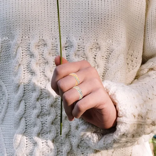 Vista 5 de Anillos de cobre para mujer, 2 piezas de cobre puro ajustable magnético de tres colores anillo de oro joyería (0131B-0949)