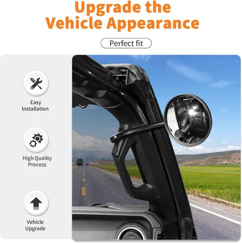 Vista 4 de A-Pillar - Espejo retrovisor con mango de agarre, espejo retrovisor antivibraciones, espejo sin puerta, 2 piezas, compatible con Jeep Wrangler JL