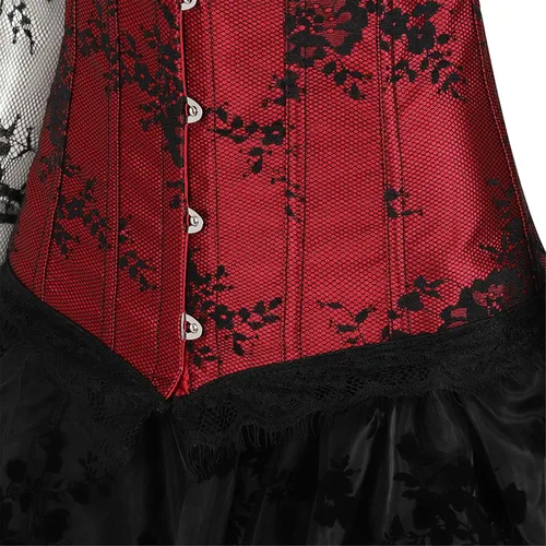 Vista 5 de Corsés rojos para mujer, vestido negro, corsé renacentista de princesa