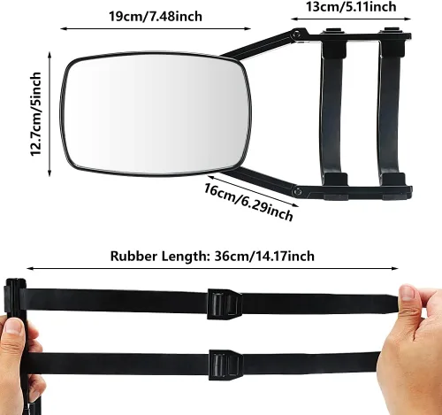 Vista 3 de Espejos universales de remolque con clip, espejos extendidos para remolque, rotación de 360 grados, espejo de remolque ajustable, negro, 2 piezas