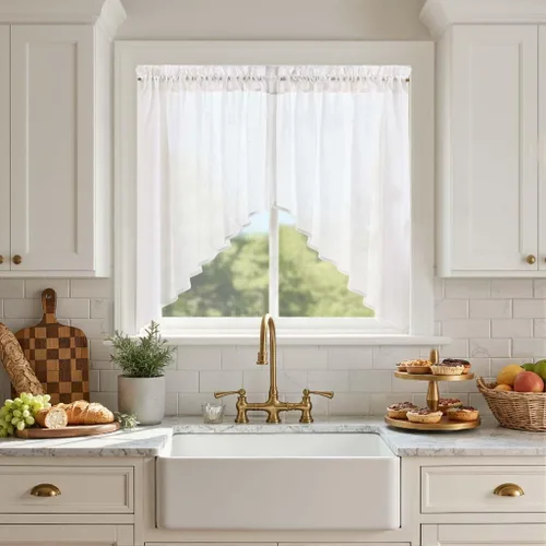 Vista 31 de jinchan Cenefa con estampado floral para ventanas de 36 pulgadas de largo, cenefas de cocina de lino para filtrar la luz campestre, tratamiento