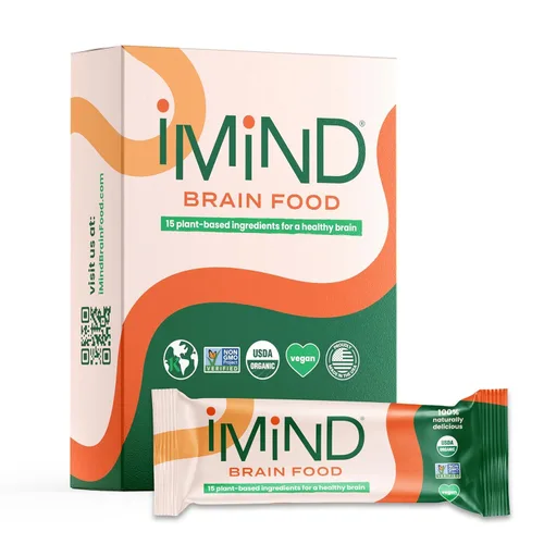 Vista 7 de iMind Barras de alimentos para el cerebro sin nueces, barras orgánicas veganas saludables para refrigerios - Barra de frutas con bacopa, luteína