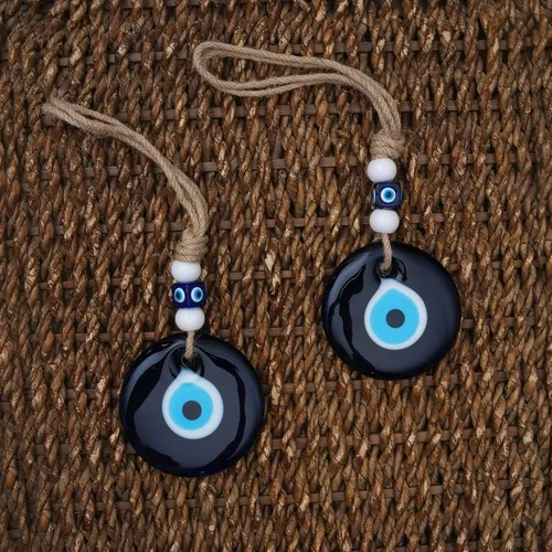 Vista 4 de BCS - 2 piezas de decoración azul contra el mal de ojo para colgar en la pared del hogar de 3.5 pulgadas, cristal hecho a mano, amuleto turco