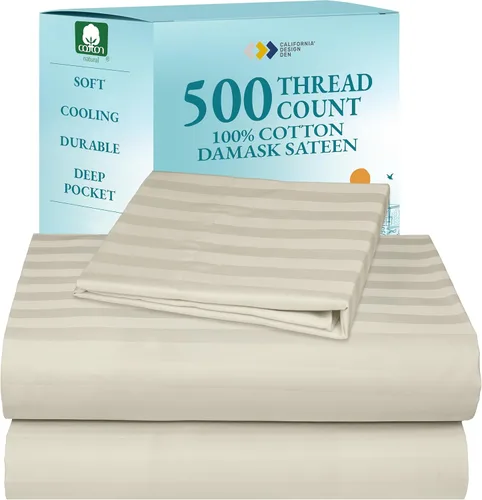 Vista 20 de California Design Den - Juego de sábanas tamaño individual, 100 % algodón, 500 hilos, satén, con bolsillo profundo y sábana ajustada elástica