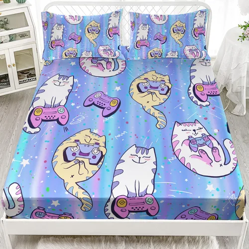 Vista 34 de AILONEN Juego de sábanas ajustadas con mariposas azules para niñas, juego de sábanas de tamaño individual con estampado floral de tie-dye