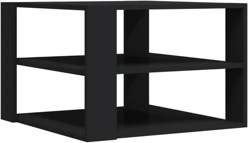 Vista 3 de Mesa de centro negra de 23.4 x 23.4 x 15.7 pulgadas, mesa de centro de madera de ingeniería, mesa de comedor, mesa de centro para sala para jardín