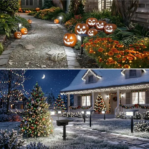 Vista 7 de T-SUN Focos solares para exteriores, paquete de 4 unidades, 49 LED, 2 modos de iluminación, focos de paisaje impermeables IP65, luces solares