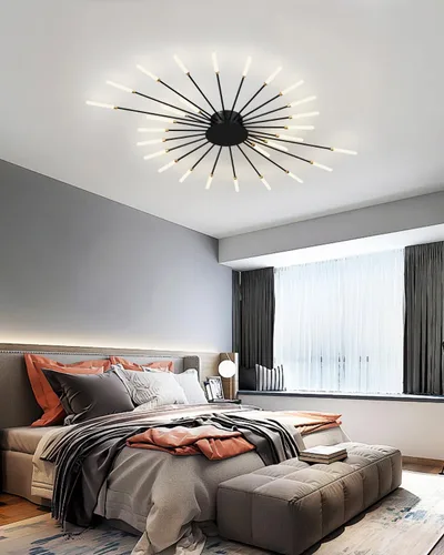 Vista 4 de Luz de Techo LED Moderna, Lámparas de Techo con Forma de Flor, Luces de Techo de Montaje Empotrado, Candelabro, Lámparas de Techo de Metal Acrílico