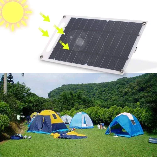 Vista 2 de Lixada Cargador de panel solar Puerto USB portátil de alta potencia en forma de papel monocristalino de silicona para teléfono celular Camping