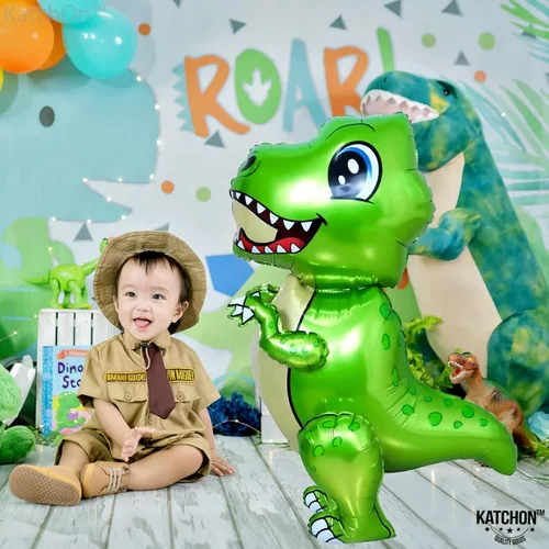 Vista 9 de KatchOn, Globo grande de dinosaurio verde – 25 pulgadas, globo T Rex Globos de dinosaurio para fiesta de cumpleaños Decoraciones de fiesta