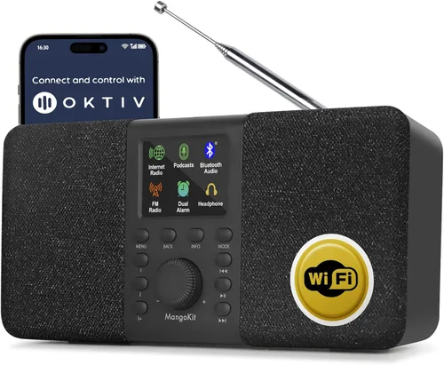 SR20 Radio Inteligente de Internet con WiFi, Reproductor de Podcasts, Altavoz Bluetooth, Radio FM Portátil, Radio Alimentada por Red y Batería,
