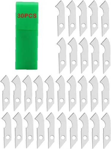 Vista 4 de Cuchilla de repuesto de cuchillo de cortador de hojas de plexiglás acrílico, contiene 30 cuchillas de gancho, sin soporte para cuchillos.