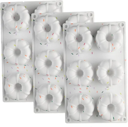 Moldes de gelatina de silicona, 3 moldes de silicona para gelatina, 6 cavidades, antiadherentes para hornear donas, pasteles, brownies, mousse, molde