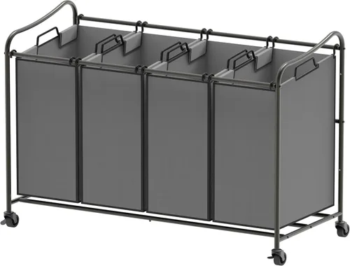 Vista 9 de Simple Houseware - Carrito rodante clasificador de ropa sucia con 4 bolsas, color marrón