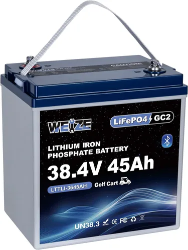 WEIZE Batería LiFePO4 para carrito de golf Bluetooth 36V 45AH GC2, celdas de grado A, BMS de 100 A, batería de litio de ciclo profundo de protección
