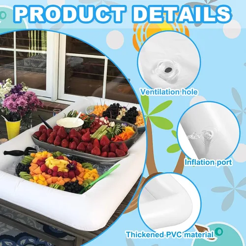 Vista 3 de Barra inflable de bufé para servir hielo con tapón de drenaje, barbacoa, picnic, piscina, suministros de fiesta, bufé, ensalada, alimentos