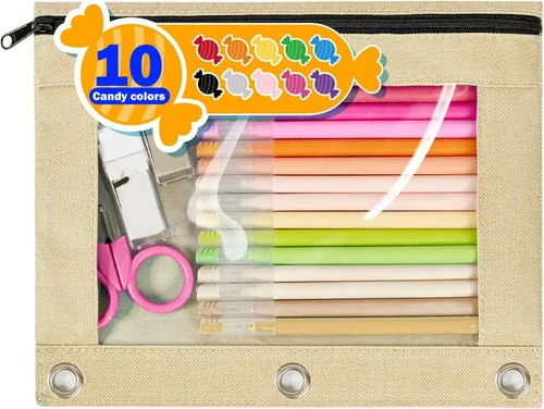 Vista 21 de Forvencer Estuche para lápices para carpeta de 3 aros, estuche transparente con ventana y cremallera suave, bolsa para lápices de gran capacidad