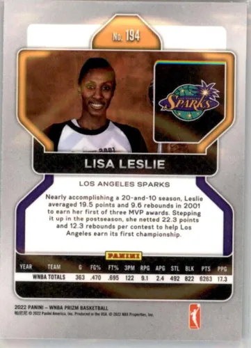 Vista 2 de Cartas coleccionables de baloncesto Panini Prizm WNBA #194 Lisa Leslie Los Angeles Sparks 2022