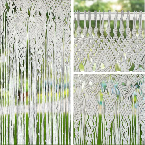 Vista 4 de Cortina de macramé de estilo bohemio para puerta, panel de fondo hecho a mano, hippie para colgar en la puerta, decoración de boda, cortina de arco