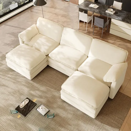 Vista 18 de Sofá seccional modular extragrande de 145 pulgadas, sofá de nube en forma de U, moderno juego de sofá de 6 asientos para sala de estar, cómodo Verde