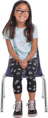 Vista 3 de FDP 10381-NV - Silla escolar apilable de 14 pulgadas, asiento apilable para estudiantes con patas de acero cromado y deslizadores giratorios