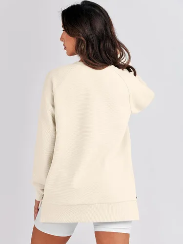 Vista 5 de ANRABESS - Sudadera de gran tamaño para mujer, cuello redondo, manga larga, tipo túnica, con cremallera lateral, sudadera con capucha, suéter