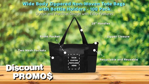 Vista 4 de DISCOUNT PROMOS Juego de 100 bolsas de mano no tejidas con cremallera, texto personalizable, logotipo, bolsillo de malla, con cremallera, Negro