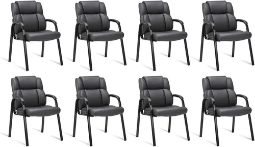 Vista 12 de CLATINA Silla de invitados negra con brazos, sillas de recepción de oficina para conferencias y sala de espera, silla ergonómica de cuero