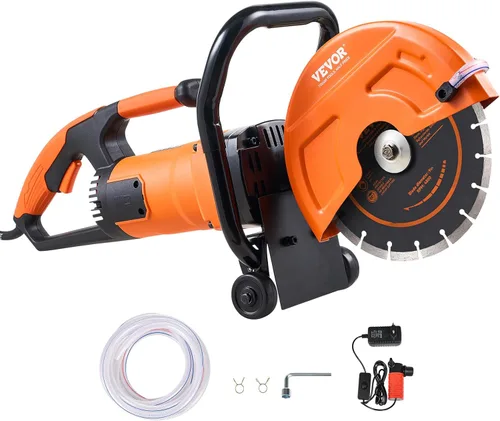 VEVOR Cortador de hormigón eléctrico, sierra circular de 9 pulgadas con profundidad de corte de 3.5 pulgadas, cortador de disco húmedo y seco,